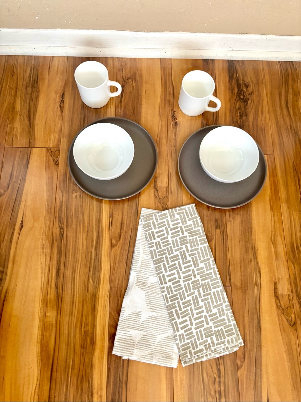 Threshold White Mugs & Bowls with Charcoal Plates - 2-Place Set